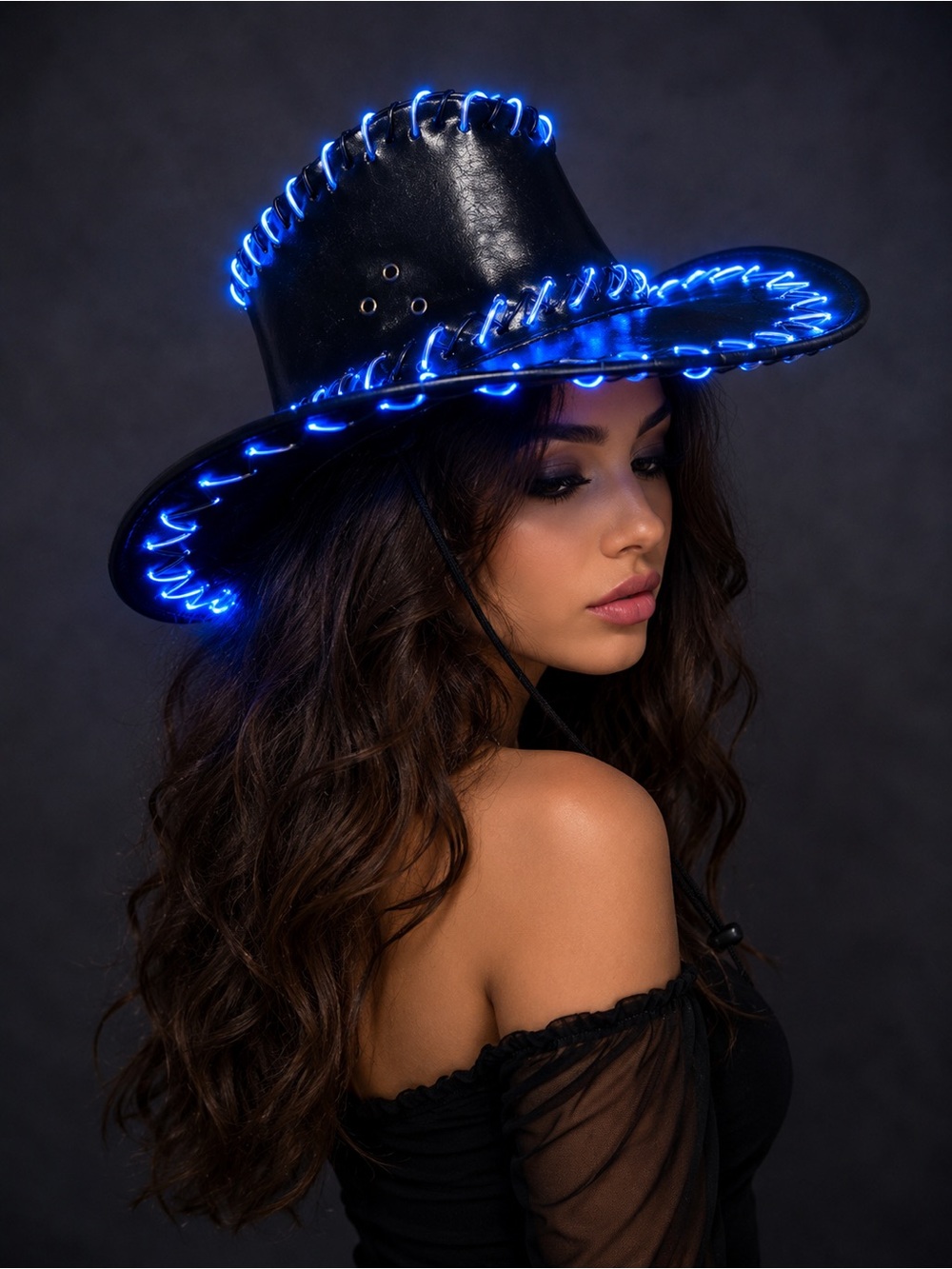 Unisex Black Light Up Cowboy Hat Western Costume Party Hat